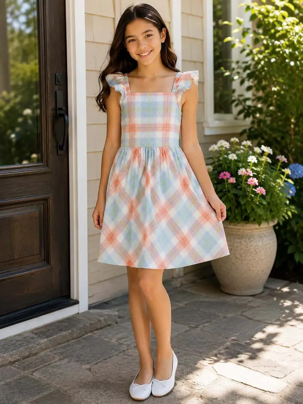 Carter’s Girls Size 12 Pastel Plaid Ruffle Strap Dress